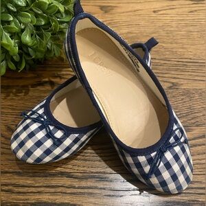 JCrew Little Girls Navy & White Gingham Ballet Flats Sz 12
